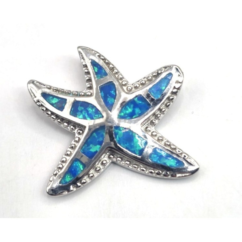 Blue Opal Sterling‎ Silver Starfish Pendant 0.75" Handmade Beautiful NWOT
